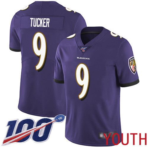 Baltimore Ravens Limited Purple Youth Justin Tucker Home Jersey NFL Football #9 100th Season Vapor Untouchable